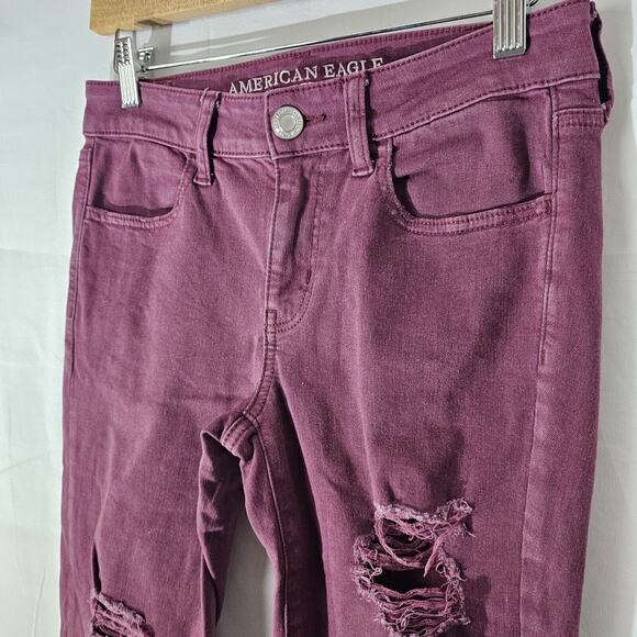 American Eagle Outfitters Womens Maroon Jeggings Skinny Stretch Sz 4 Distressed - Picture 3 of 12